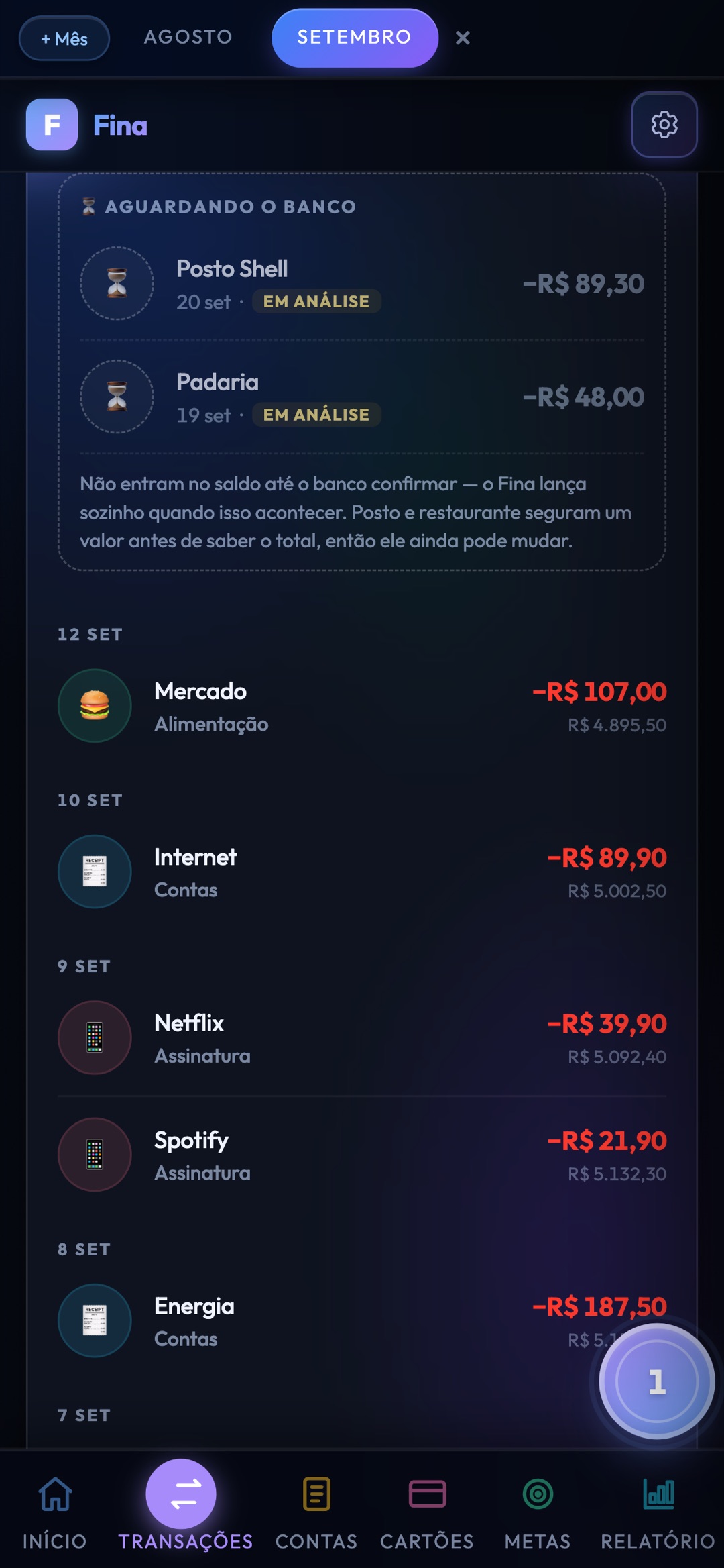 Lançamentos chegando do banco, aguardando confirmação