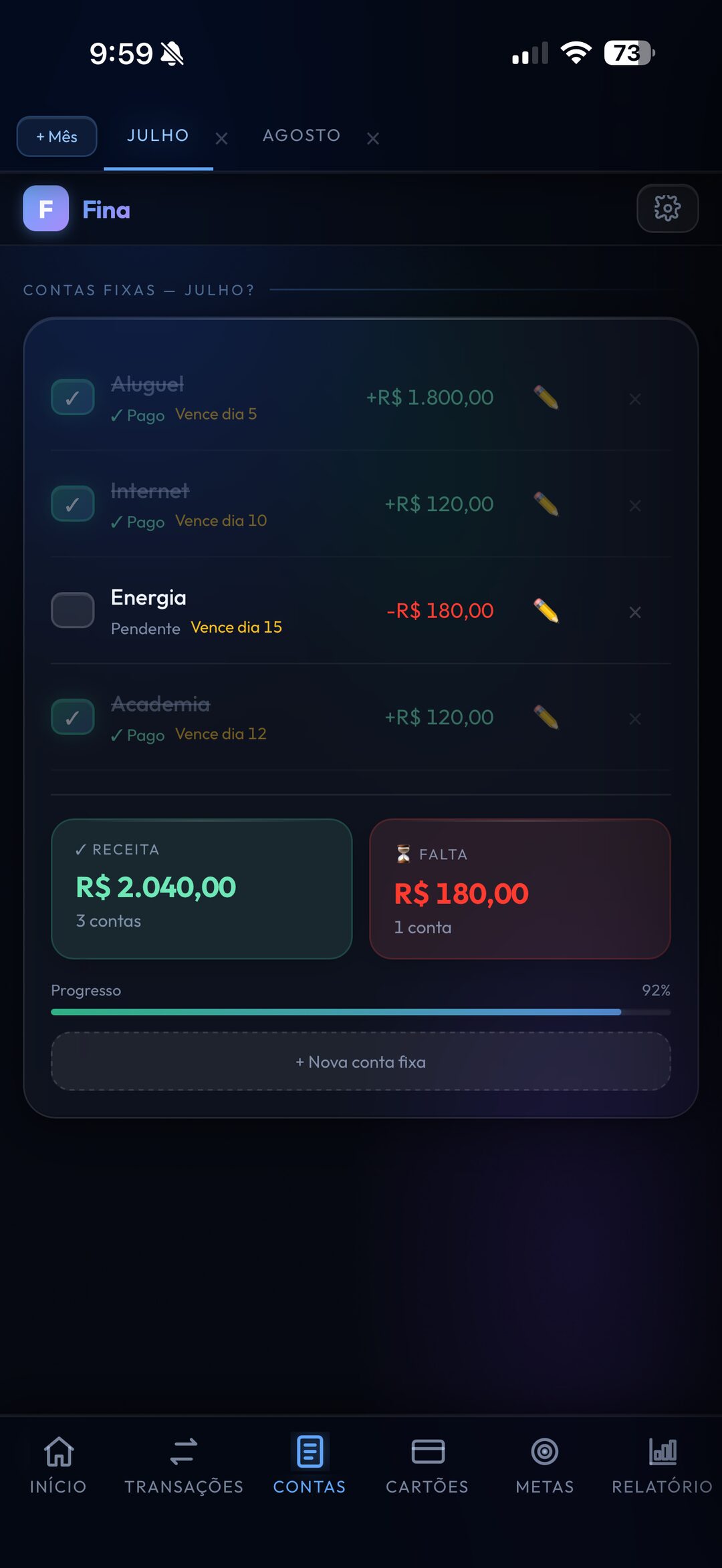 Contas fixas do mês
